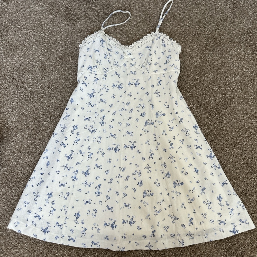 Blue Floral Lace-Trim Slip Dress